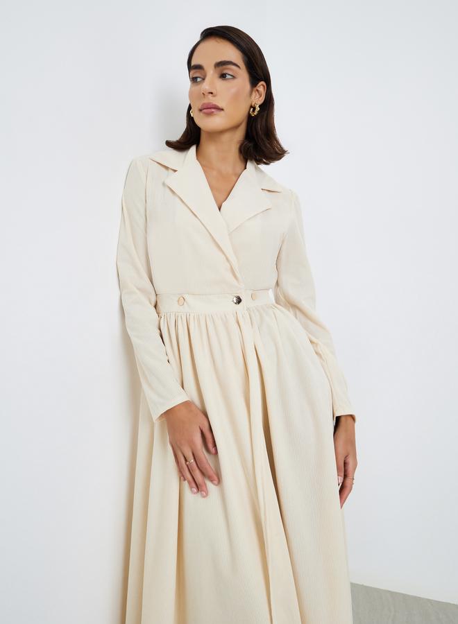 ستايلي فستان بليزر ميدي بأكمام طويلة وياقة كريمية - Image 3